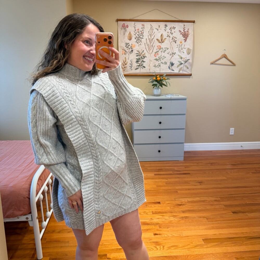 Ted Baker London Gray Cable Knit Long Sleeve Sweater Mini Dress 1 Small